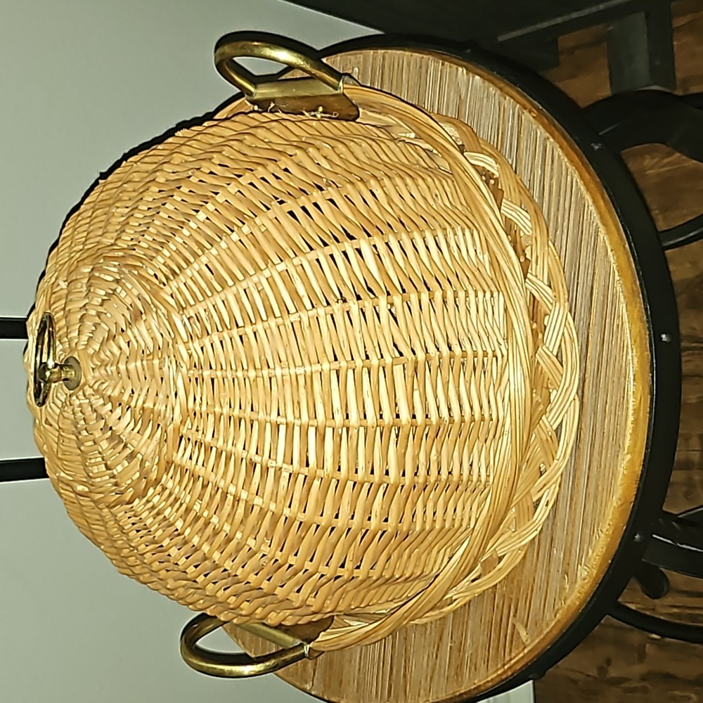 Wicker dish cover with brass handles